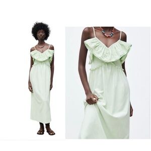 🌼 Zara; Mint Green Spaghetti Strap Lace Long Dress